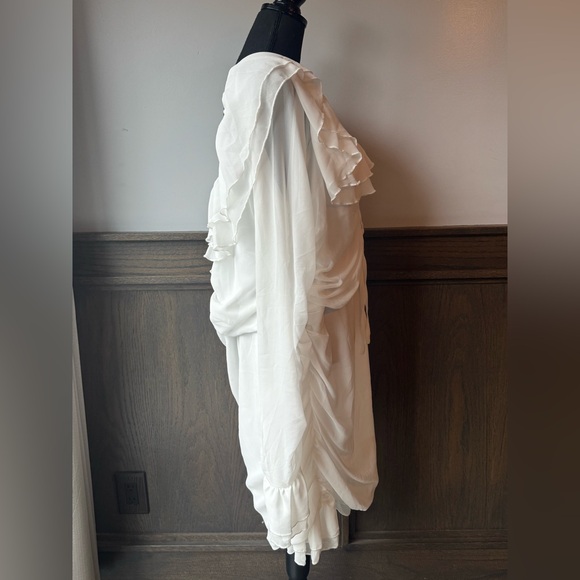 PrettyLittleThing White Bardot Ruffle Long Sleeve Shift Dress NWT 26 - Picture 5 of 7